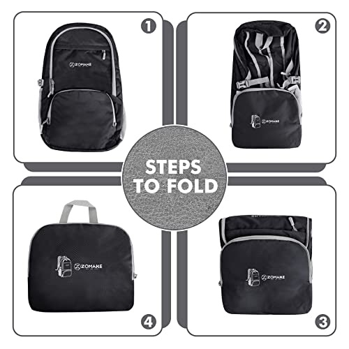 ZOMAKE Lightweight Packable Backpack 30L, Foldable Travel Hiking Daypack - color: A-black, size: 30L