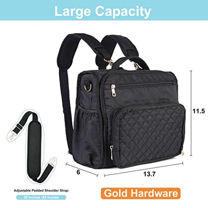 Clearworld Waterproof Convertible Diaper Bag Backpack, Quilted Travel Tote