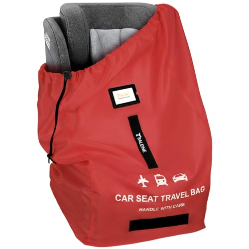 BALEINE Car Seat Travel Bag for Airplane, Water-Resistant Car Seat Bags for Air Travel, Foldable Cover with 3 Handles, Fits Toddler Carseat, Convertible and Booster Seats (Red) - color: Red