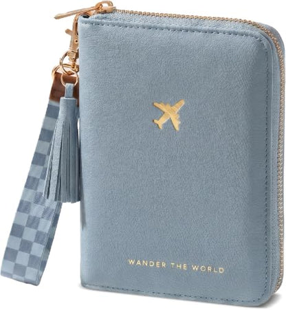 Beautiful Passport Holder And Travel Wallet with Wristlet Strap - color: Blue