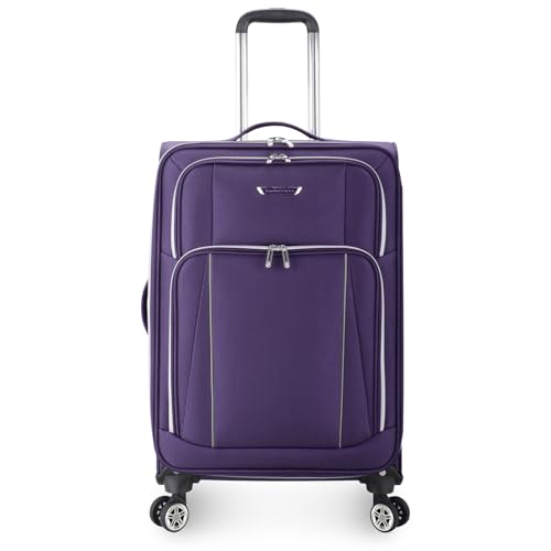 Traveler's Choice Lares 소프트 사이드 확장 가능한 수하물 스피너 휠 포함, 퍼플., Lares 스피너 휠이 있는 소프트사이드 확장 가능한 수하물 - color: 퍼플., size: Checked 26-Inch