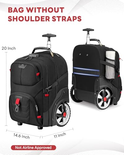 MATEIN Rolling Bag with Wheels, 17 Inch Laptop Roller Backpack for Adults - color: Black