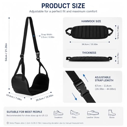1 Pack Portable Airplane Footrest Hammock, Adjustable Memory Foam Travel Foot Rest, Foldable Foot Support for Airplane, Train, Office Desk & Long Trips