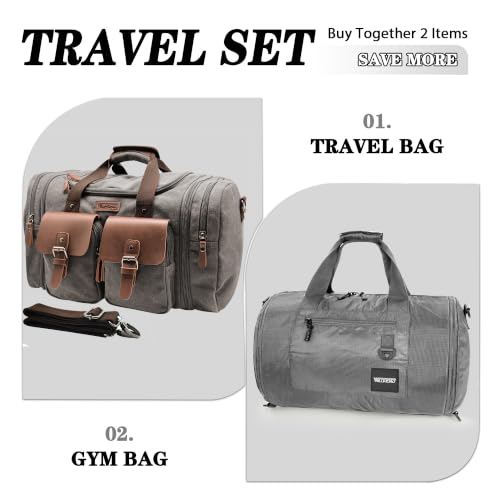 Wildroad Gym Bags for Men & Expandable Canvas Duffle Bag - 50l Travel Kit - color: Grey 02, size: Large-50L Duffle Bag