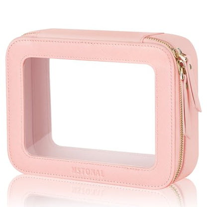 Clear Makeup Bag, Cosmetic Make Up Pouch with Zipper,Medium Pink - color: Pink, size: Medium