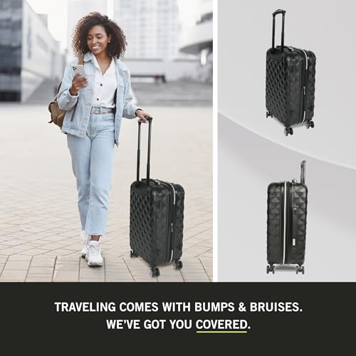 Kenneth Cole REACTION Diamond Tower Collection Lightweight Hardside Expandable 8-Wheel Spinner Travel Luggage, Black, 20-Inch Carry On - color: Black, size: 20-Inch Carry On