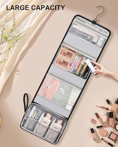 Relavel Travel Initial Makeup Bag, Personalized Hanging Toiletry Bag | Metal Hanging Hook, Large Hanging Organizer for Travel-Sized Shampoo, Conditioner, Trendy Stuff for Trip - Black H - style: H