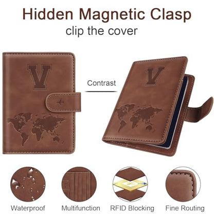 Passport Holder Wallet Cover Personalized Initial Travel Essentials - color: Brown, size: V