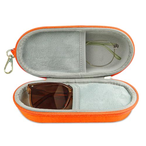 Dual Glasses Case PU Hard Shell Multiple Eyewear Storage Box Shockproof Portable Travel Double Sunglasses Glasses Organizer for Men Women (Orange)