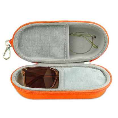 Dual Glasses Case PU Hard Shell Multiple Eyewear Storage Box Shockproof Portable Travel Double Sunglasses Glasses Organizer for Men Women (Orange)