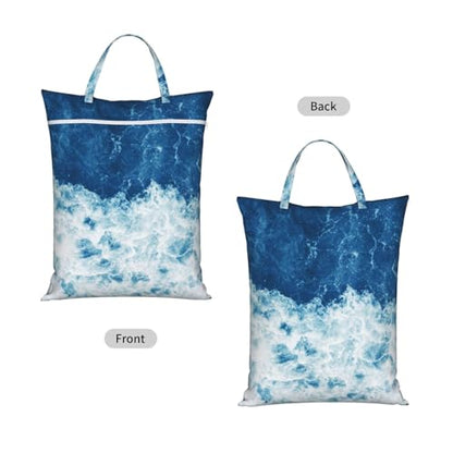 "blue and white wave beach cool 2-Pack Travel Laundry Bags for Dirty Clothes- Large Waterproof Laundry Tote, Wet & Dry Use, Reusable Foldable Carry Handles for Vacation, Gym & Dorm" - color: Blue And White Wave Beach Cool