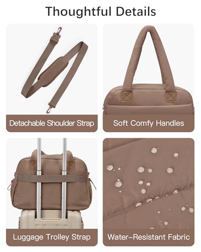 oscaurt Gym Bag for Women Lightweight Duffle Bag for Travel with Toiletry Pouch Water Resistant Carry On Weekender Overnight Duffel - color: Brown-Set