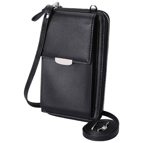 KUKOO Small Crossbody Bag Cell Phone Purse Wallet with Credit Card Slots for Women - color: A- Black Zipper Upgraded Version
