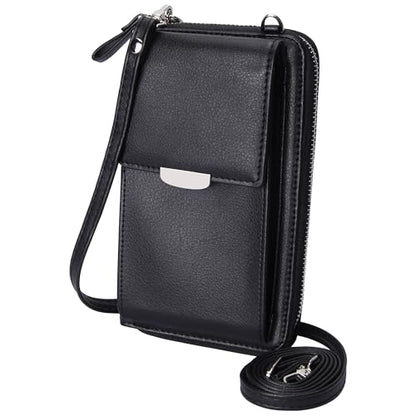 KUKOO Small Crossbody Bag Cell Phone Purse Wallet with Credit Card Slots for Women - color: A- Black Zipper Upgraded Version