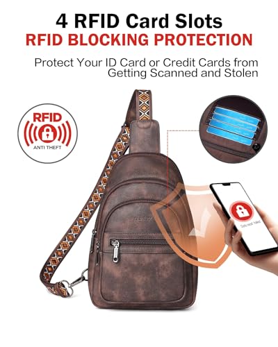 FADEON Sling Bag for Women, Designer Small Crossbody Bags, Adjustable Strap - color: Coffee Brown Retro Style