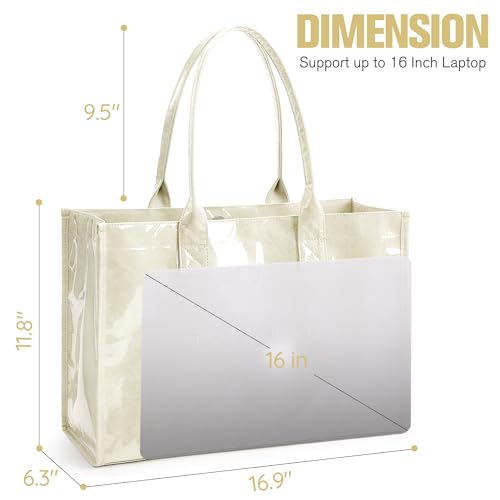 KALIDI PVC Tote Bag Women’s Kraft Paper Work Handbags Purses with Top Handle - color: Beige