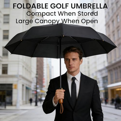 SIEPASA 49/54/62 Inch Windproof Golf Umbrella - Automatic Open/Close, Real Wood Handle - Large Folding Travel Umbrella for Wind, Rain & Sun Protection.(Black2,54) - color: Black 2, size: 54 Inch