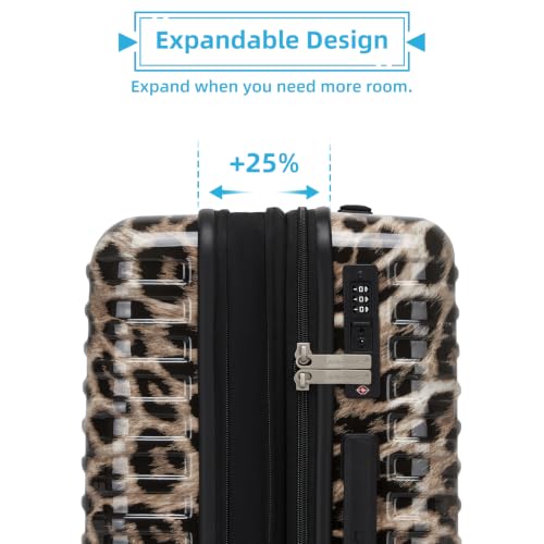 LARVENDER Expandable Carry on Luggage 20inch Suitcase with Wheels, Cheetah - color: Cheetah, size: 3 Piece Set (20/DB/TB)