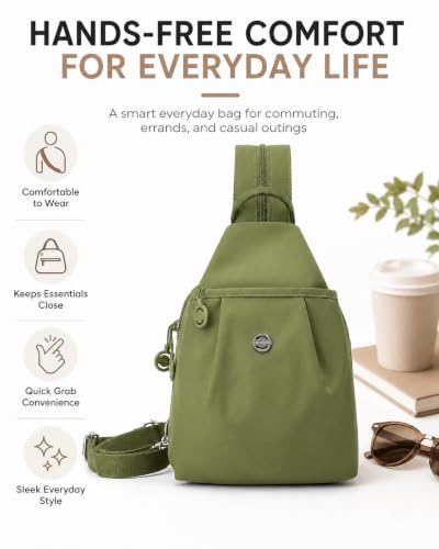 Sling Backpack for Women, Water-Resistant Crossbody Chest Bag for Travel, Work, Gym, Students & Daily Use - color: Avocado Green