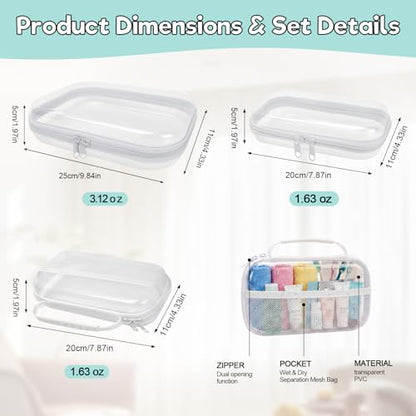 AZY 3 Pack Clear Hard Shell Zipper Organizer Set, Multi-Size Waterproof Storage Bags with Wet Dry Separation, Travel Makeup Bag, Toiletry Bag, Pencil Case, Cosmetic Organizer