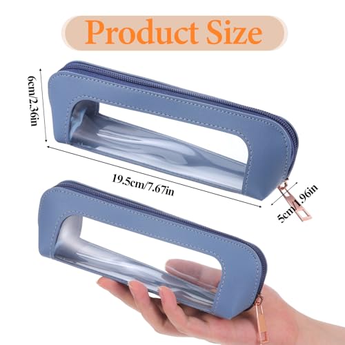 Small Makeup Brush Bag, Clear Portable PU Leather Makeup Pouch for Purse - color: Blue