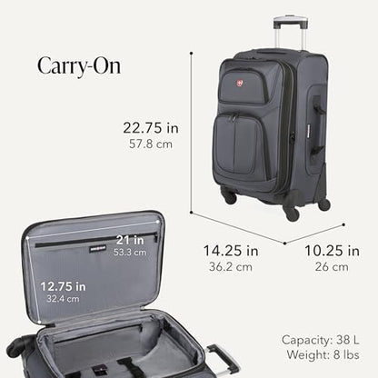 SwissGear Sion Softside Expandable Spinner Luggage Durable Lightweight Travel Suitcase, Dark Grey, 3-Piece Set (Carry-On/Medium/Large) - color: Dark Grey, size: 3-Piece Set (Carry-On/Medium/Large)