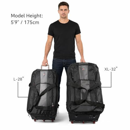 32-inch Rolling Duffle Bag with Wheels and Handle - color: Grey, size: 32"