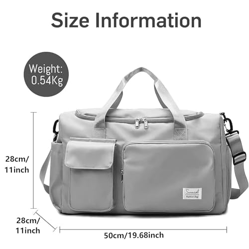 Suruid Gym Bag with Shoe Compartment, Sports Duffle Bag for Women, Gray - color: Gray