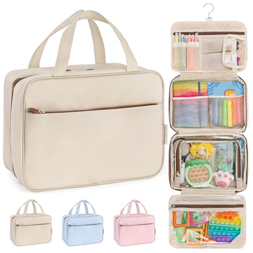 Mothercould Large Kids Travel Organizer, Hanging Bag With Hook, Beige - color: Beige, size: Large