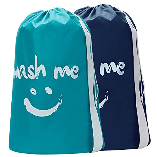 HOMEST 2pack XL Laundry Bag with Strap, Clothes Organizer for Dorm & Travel - color: (2 Pack - With Strap) Blue & Sky Blue