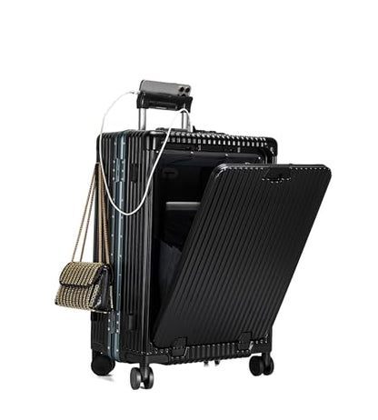 feilario PC Hardside Carry On Luggage, Aluminum Frame, TSA Lock, Cup Holder - color: A2-Jet Black (zipperless closure), size: 20.8"