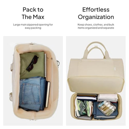 TOPEAST Travel Duffle Bag, Weekender Bags for Women with Shoe Compartment - color: Beige