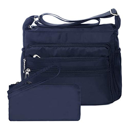 Crossbody Bag for Women Waterproof Shoulder Bag Multi Pockets Nylon Purse - color: Navy Blue-rfid-l