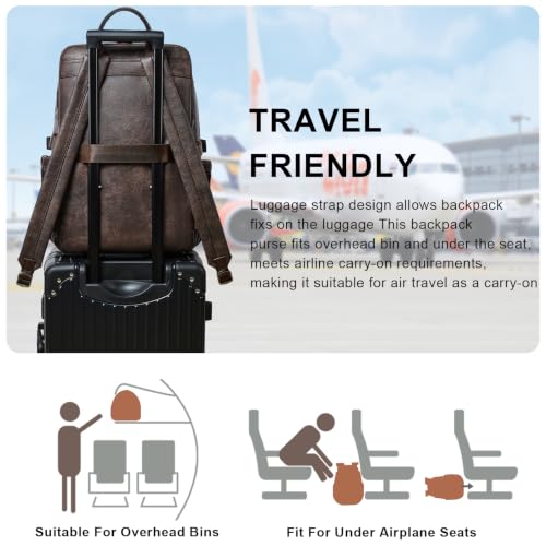 Leather Laptop Backpack for Women with RFID Wristlet Purse, Fits 17" Laptop - color: Coffee