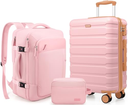Carry on Luggage, Suitcase Set 3Piece with Backpack YKK zippers - color: Pink