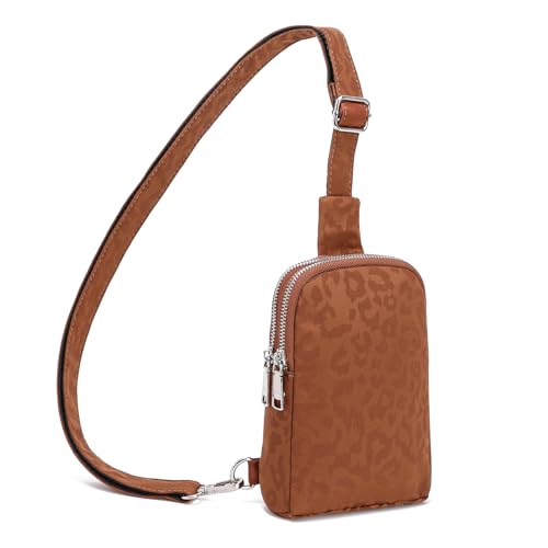 Nylon Crossbody Sling Bags for Women Small Cross Body Fanny Pack - color: Leopard Brown