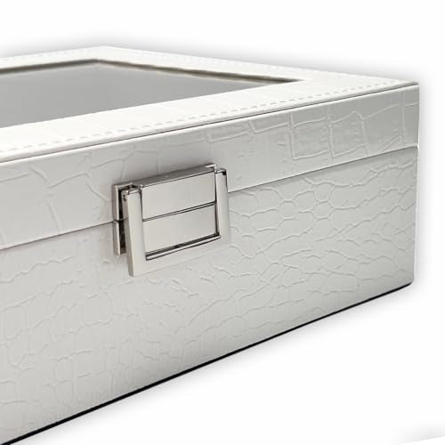 UnionPlus Vegan Leather Multi-Slots Sunglasses Eyeglasses Organizer - color: Croco White, size: 4-Slots