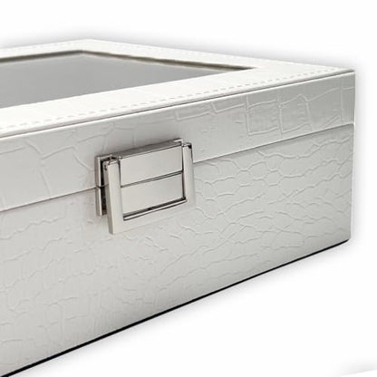 UnionPlus Vegan Leather Multi-Slots Sunglasses Eyeglasses Organizer - color: Croco White, size: 4-Slots