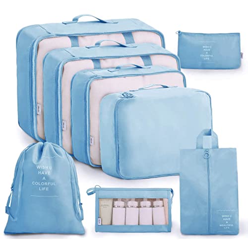 Luggage Packing Organizers Packing Cubes Set for Travel (blue 8pc) - color: blue 8pc