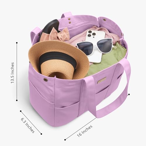 TOPDesign Heavy-Duty 16oz Canvas Tote Bag with 10 Pockets - color: Light Purple