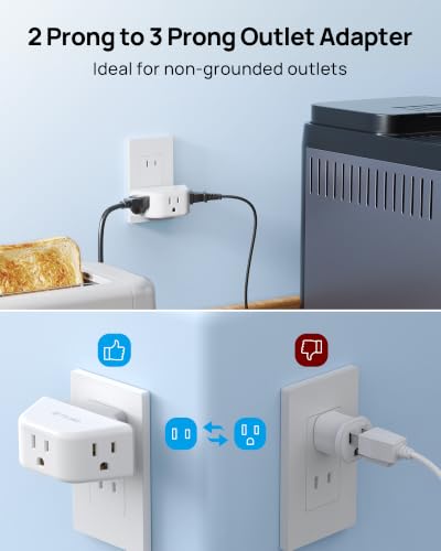 TROND 2 Prong to 3 Prong Outlet Adapter with 360 Rotating Plug 2 Pack - color: White, size: 3AC-2 Prong (Rotating Plug), 2 Pack