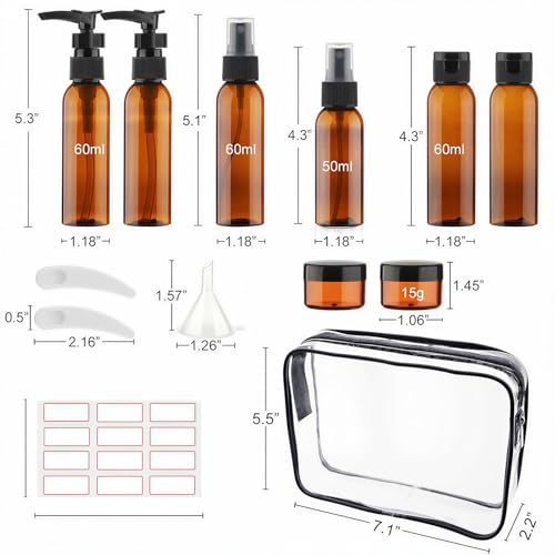 Cosywell 13 Pack Brown Travel Size Bottles for Toiletries - color: K-Brown-13pcs