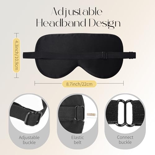 ZIMASILK Adjustable 100% Mulberry Silk Sleep Mask - color: 2 Pack - Black