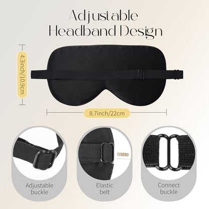 ZIMASILK Adjustable 100% Mulberry Silk Sleep Mask - color: 2 Pack - Black