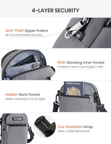 SKYSPER Small Anti Theft Crossbody Sling Bag RFID Cross Body Bag Travel Shoulder Daypack - color: Darkgray