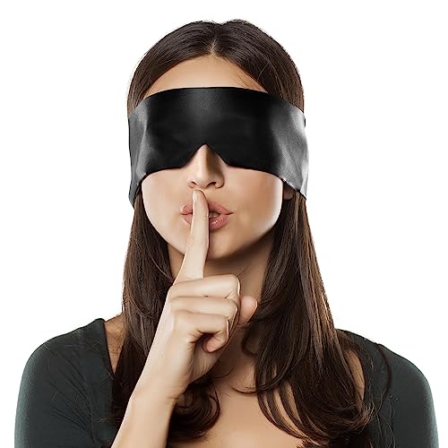 FRESHME Satin Sleep Mask - Comfortable Eye Mask Blindfold for Women Men Soft Adjustable Blackout Eye Cover Shade for Night Sleeping Travel Meditation Pure Black Valentine's Day Gift 160cm/63in - color: 1pc-upgrade-black