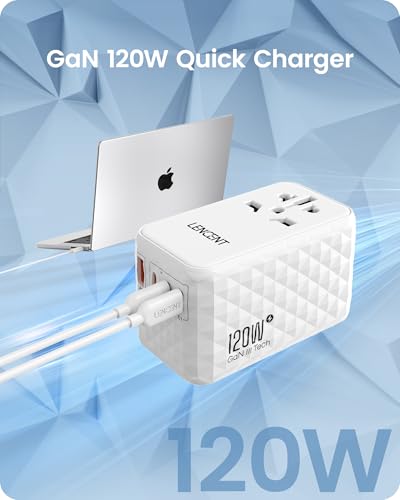 LENCENT 120W International Travel Adapter, Universal Travel Adapter - color: White, size: 120W-1A3C(4 Fast Charger Ports)