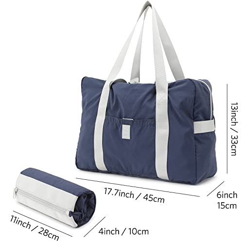 VanFn Foldable Travel Duffel Bag, Lightweight Packable Gym Sports Bag, Water-Resistant Nylon Weekend Bag with Shoe & Bottle Pockets, Luggage Sleeve, Shoulder Strap for Women and Men, P.Travel Series - color: Midnight Navy