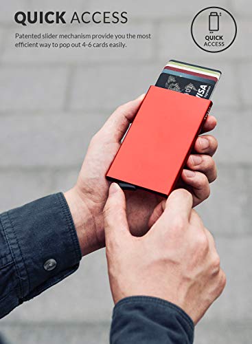 VULKIT Pop Up Wallet, Slim Minimalist Credit Card Holder For Men and Women RFID Blocking Mini Metal Case Red - color: red