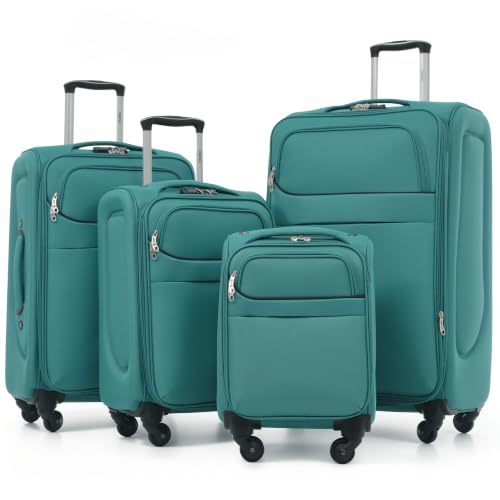 Merax Softside Luggage Set 4 Piece Expandable Travel Suitcase,Blue Green - color: Blue Green, size: 4 Piece(18/22/26/30)